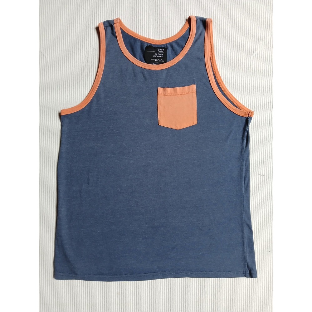 Blue Crown Mens Small Tank Top Blue Peach Trim Pocket Jersey RN 108168